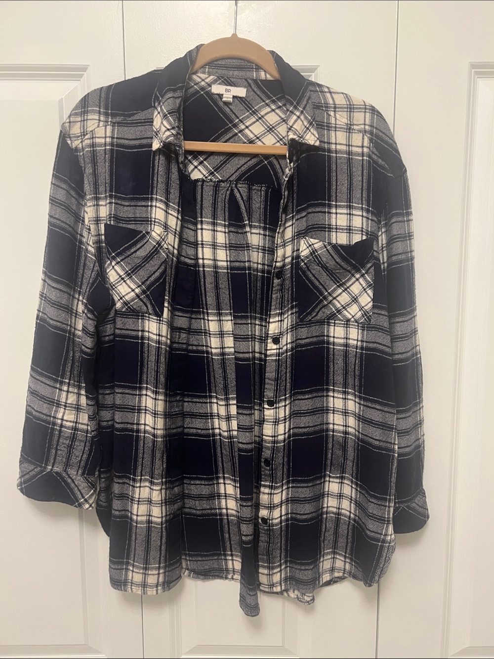 BP Navy and White Plaid Button-Down Shirt